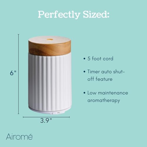 Airome Ceramic Essential Oil Diffuser|100 mL Humidifying Ultrasonic Aromatherapy Diffuser 8 Colorful LED Lights, Intermittent & Continual Mist, Auto Shut-Off, Wood & Ceramic - Image 4