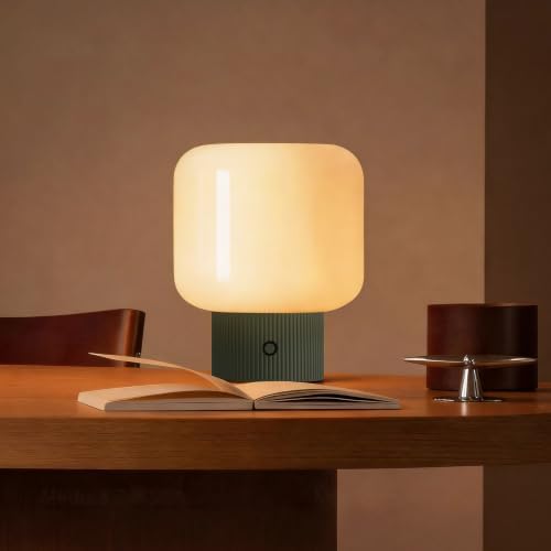 MAGCHARM Halo Mushroom Lamp, 5W Cute Cordless Rechargeable Table Lamp with Glass Shade, 3 Color Temps LED Dimmable Ambient Lighting, Small Retro Touch Bedside Light for Bedroom Decor, Vintage Green - Image 4