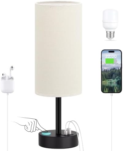 Dicoool Bedside Table Lamp for Bedroom - 3-Way Dimmable Touch Lamp, USB A+C by DicooolDirect