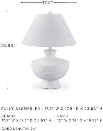 Signature Design by Ashley Harelwood Modern White Textured Table Lamp, 3-Way Switch, Plastic and Polyresin Sculptural Base with Cotton Fabric Shade, Living Room & Bedroom, Sanded White, 24" H - Image 7