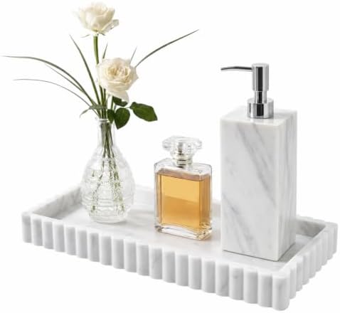 Bathroom Vanity Tray - 9.4''x3.9'' Silicone Bathroom Tray with Scalloped Edge, Counter Top Tray for Vanity Sink Countertop, Decorative Organizer for Cosmetics Jewelry, Rectangular, Marble Gray by METEOROCK