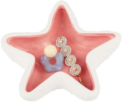 WHJY Pink Ceramic Starfish Trinket Dish, Beachy Room Decor Aesthetic Jewelry Holder Dish, Beachy Décor, Trinket Bowl, Entryway Bowl for Keys, Cute Jewelry Dish for Desk by WHJY