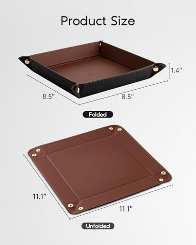VLANDO Valet Tray Organizer, Foldable PU Leather Catchall Tray, Brown - Image 5