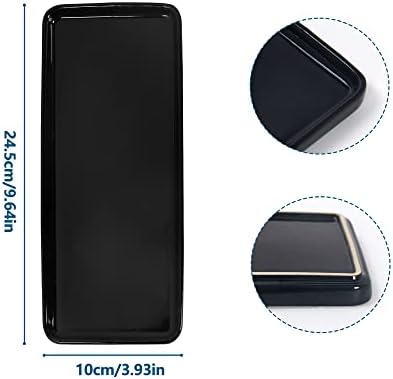 Black Ceramic Vanity Tray, Small Rectangle Tray, Counter Tray for Kitchen Sink, Marble Bathroom Tray, Organizer for Candle, Soap, Jewelry, Perfume, Towel Holder for Decoration Bedroom(Large) - Image 2