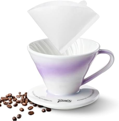 Bincoo Pour Over Coffee Maker & Dripper with Handle and Saucer, Origami-Style Ceramic Pour Over Coffee Filter, Reusable Porcelain Coffee Brewer Compatible with Standard Coffee Filter Papers（Purple） - Image 5