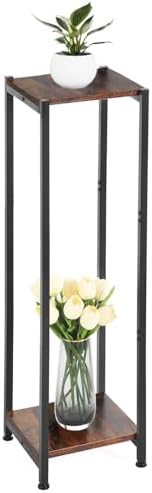 Dipion 40 Inch Tall Plant Stand Indoor,2 Tier Pedestal Stand,Rustic Brown by CozyTimes