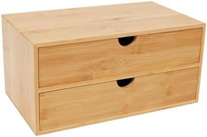 Gdrasuya10 Bamboo Desk Organizer, Drawer Tabletop Storage Organization Box for Office Home Toiletries Supplies, No Assembly Required (2 Drawer) by Gdrasuya10