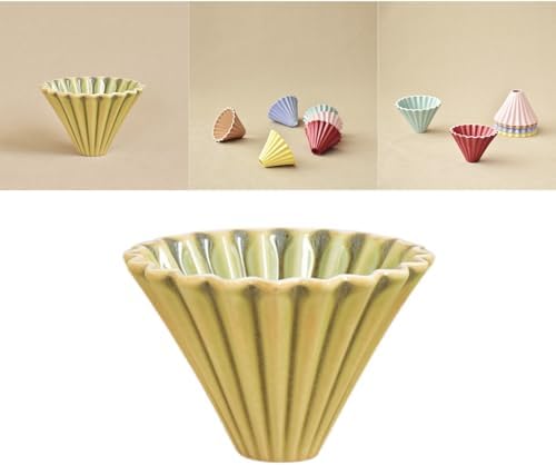 Kiln Green Ceramic Coffee Dripper - 10.3×7.8cm V60 Origami Style Pour Over Cone Filter with Heat Retention, Deep Grooves for Rich Coffee Flavor, Perfect for Hand Brewing at Home or Cafe by Boxonly