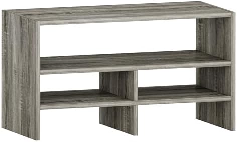 Wood Desktop Organizer Shelf with Five Storage Compartments, Vertical Desk Organizer with Three Shelves, for College Dorm Room, Office, Gray by VPSMATHOME