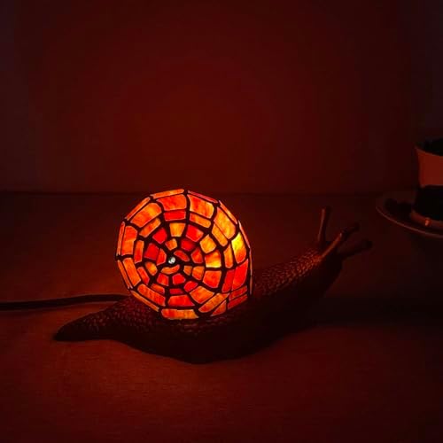 Bieye L10989 Red Land Snail Tiffany Style Stained Glass Accent Table Lamp - Image 5