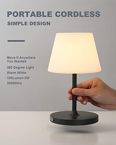 WEILAILUX Outdoor Battery Operated Table Lamp Waterproof, 4000mAh Cordless Table Lamp Rechargeable, Touch Dimmable Desk Lamp, LED Night Light for Patio Camping Restaurant Home, H9.6in, Dark Grey - Image 2
