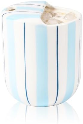 Ceramic Coffee Mug with Sip Hole 10oz Aesthetic Espresso Cup with Hand Painted Striped Coffee Mug for Kitchen Dining Travel (Light Blue, 1Pack) by Unknown