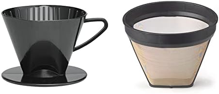 Fino Pour-Over Reusable Coffee Brewing Cone with Gold-Toned Mesh Permanent Coffee Filter, Number 2-Size, Black by Fino
