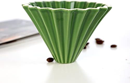 Origami Filter Cup,Ceramic Pour Over Coffee Maker, Non-Electric Pour Over Coffee Dripper, Easy Manual Brew Maker, Single Cups Porcelain for Home, Cafe, Camping, Coffee Gifts (Green) by Goodening