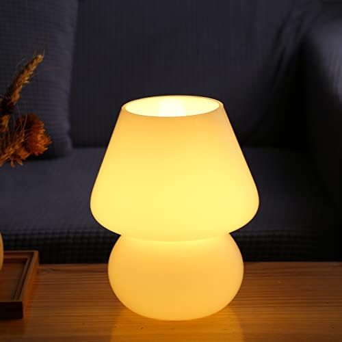 BSOD Mushroom lamp,Glass Mushroom Bedside Table Lamp Translucent Murano Vintage Style Striped Small Nightstand Desklamp Swirl Light for Home Decor, Dining, Living, Bedroom, Gift (Matte White) - Image 5