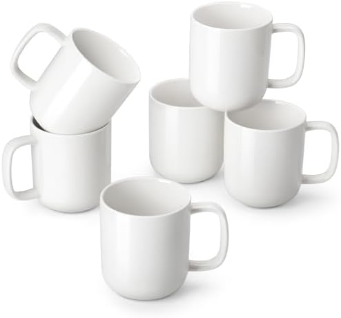 vancasso Porcelain Coffee Mugs Set, 16 oz Ceramic Coffee Cups for Americano Hot Tea Iced Coffee Cold Brew Cocoa Milk Mugs Set of 6, Dishwasher & Microwave Safe, White by vancasso