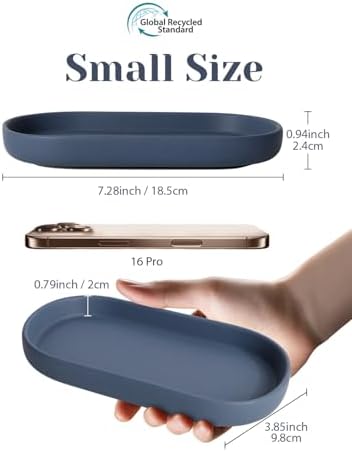 INGOFIN 7" Ceramic Bathroom Vanity Tray- Bathroom Organizer Countertop Tray for Perfume, Jewelry, Candles, Small Kitchen Counter Soap Tray, Decorative for Bathroom Vanity, Toilet Tank, Blue - Image 2