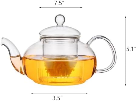 Glass Teapot Stovetop Safe-Clear Teapot with Removable Infuser-Loose Leaf and Blooming Tea Maker (20.3oz) - Image 2