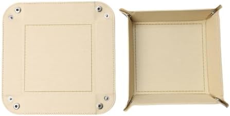 Valet Tray Desktop Storage Organizer – Vegan Leather Catchall Bedside Vanity Tray Nightstand Caddy Holder for Remote Controller, Watch, Keys, Phone, Wallet, Coin, Jewelry, Beige - Image 2