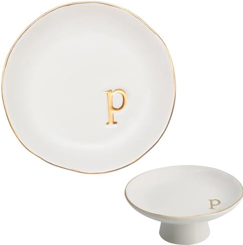 COLLECTIVE HOME - Ceramic Jewelry Tray, Decorative Monogram Jewelry Dish, Luxurious Trinket Tray with High Base, Birthday Mother's Day for Women (p) by COLLECTIVEHOME