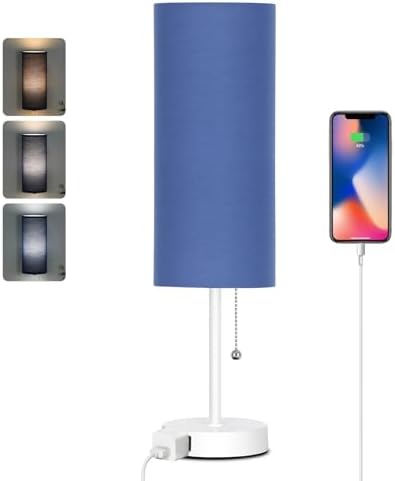 Dott Arts 18" Table Lamp for Bedroom, 3-Color Bedside Lamps with Pull Chain by DottArts