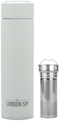 The London Sip 16.9 oz Multi-Purpose Tea Infuser Mug – Fruit Infuser Water Bottle for Hot and Cold – Double Wall Stainless Steel Insulated, Pearl White by TheLondonSip