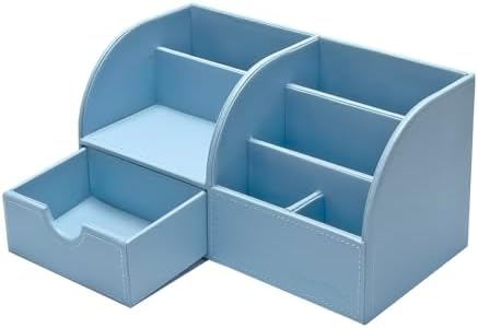 UnionBasic Desk Organizer - Multifunctional Leather Desktop Pen Holder Storage Box - Business Card/Pen/Pencil/Mobile Phone/Stationery Holder, Blue - Image 7