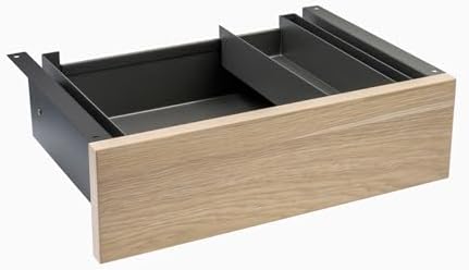 Desky Minimal Under Desk Drawer – Slim Pull-Out Metal Storage Organizer for Sit-Stand Desks, Smooth Glide, Space-Saving Design, Easy Mount, Classic Oak Laminate & Space Gray Frame by Desky