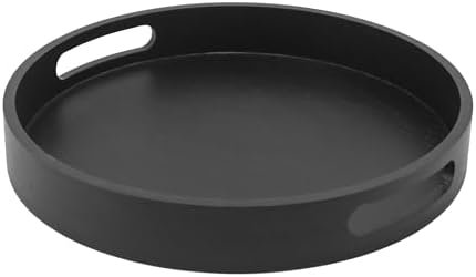 11.8" Round Wooden Decorative Tray with Handles,Black - Image 7