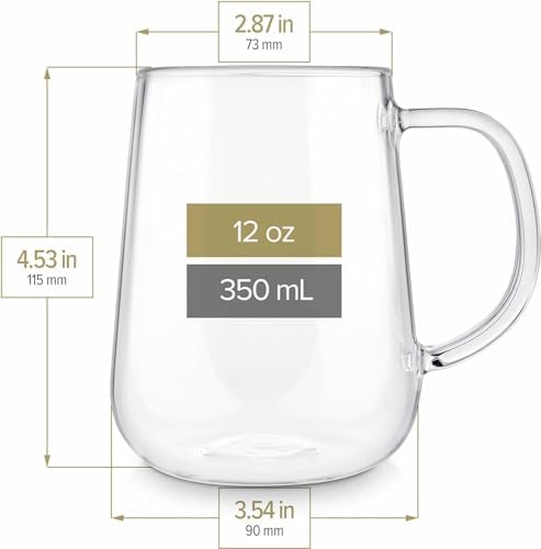 Teabloom Set of 2 Premium Borosilicate Glass Mugs for Tea or Coffee - 12 Ounces / 350 ml - Stain-free and Microwave Safe - Image 2