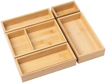Bamboo Drawer Organizer Set, 5 Piece by Ninebendstreams