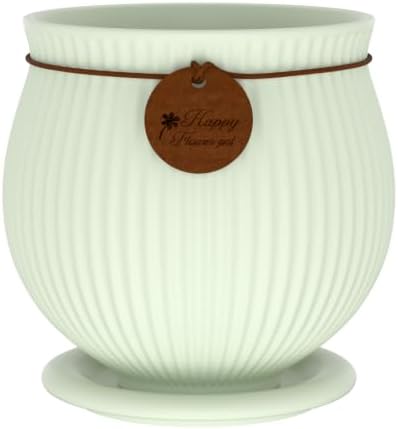 8.3 Inch Light Green Ceramic Planter with Drainage Hole and Saucer by XiHuaer
