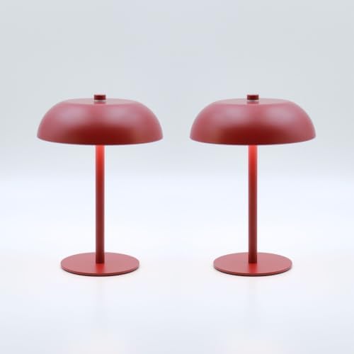 2 Pack Cordless Mushroom Table Lamp, Rechargeable, Dimmable 3 Color, Red by JHWDHDTableLamp