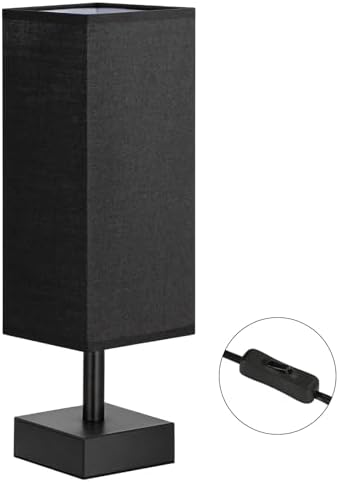 aooshine Small Bedside Table Lamp for Bedroom - Square Black Fabric Shade - Image 2