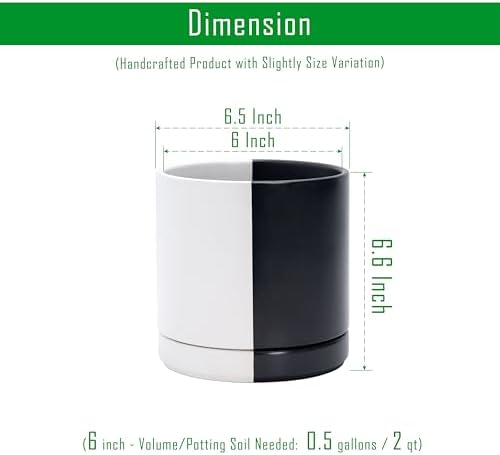 D'vine Dev 6.5 Inch Ceramic Planter Pot, Black White Split, 94-O-C-0 - Image 3