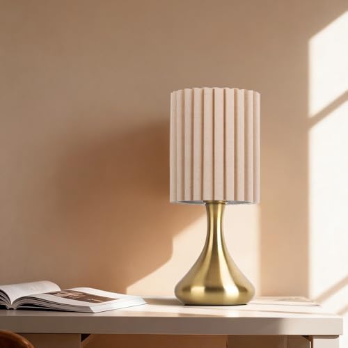 Ziqqeelam Gold Small Table Lamp with Scalloped Linen Shade, Mini Brass Gold Table Lamp for Bedroom Nightstand, Cute Desk Night Light for Living Room, Bookshelf, Kitchen Counter, Kids Room, Office by Unknown