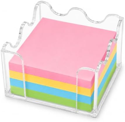 3x3 Inch Scalloped Acrylic Sticky Note Holder, Clear Cute Post It Note Dispenser, Notepad Holder with Wave Design, Thick Acrylic Desk Organizer for Office, Home, Dorm, Classroom (Crystal Clear) by Unknown