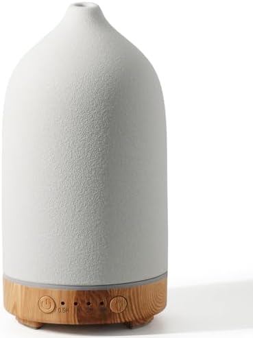 Diffuserlove Ceramic Essential Oil Diffuser 160ML Aromatherapy Diffuser for Home Bedroom Room Cool Mist Humidifier Stone Air Diffusers with Yellow Wood Pattern Base (Size:6.8" H x 3.6" W) by Diffuserlove