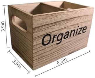 Dlounery Small Wooden Organizer Box (6.3in) for Desk and Kitchen Countertop, Double-grid Desktop Organizer with "Organize" Print, Wood Grain Small Storage box for Utensils, Office Supplies - Image 3