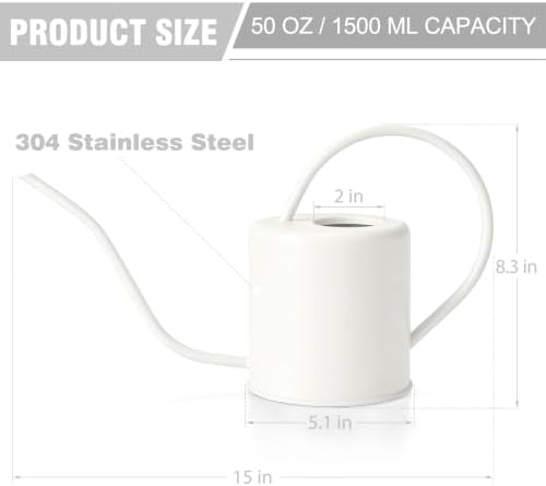 Plant Watering Can, 50 oz / 1500 ml Stainless Steel Metal - Modern Decorative with Long Spout for Indoor Potted Plants, Bonsai, Garden Flowers, Cream White - Image 3