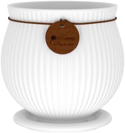 8.3 Inch White Ceramic Planter with Drainage Hole and Saucer by XiHuaer