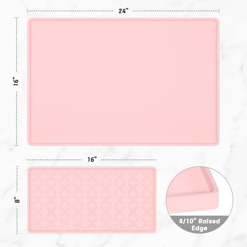 Rnivvi Silicone Coffee Mat, 16" x 24" Waterproof Raised Edge Coffee Bar Mats for Espresso Machine Station Accessories, Heat Resistant Detachable Dish Drying Pad for Kitchen Counter, Dish Rack, Pink - Image 2