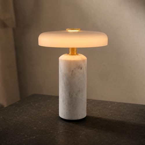 Cordless Marble Table Lamp with Glass Shade,Touch Dimmable Stone Lamp by BOFEA