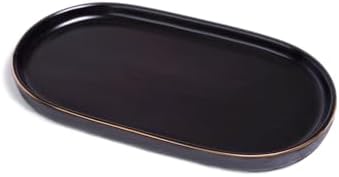 Ceramic Jewelry Dish, Perfume Vanity Tray, 7x4 Decorative Catch All Bowl for Trinket Key Ring, Small Bathroom Counter Tray, Soap Tray for Kitchen Sink (Black) by HANKOR