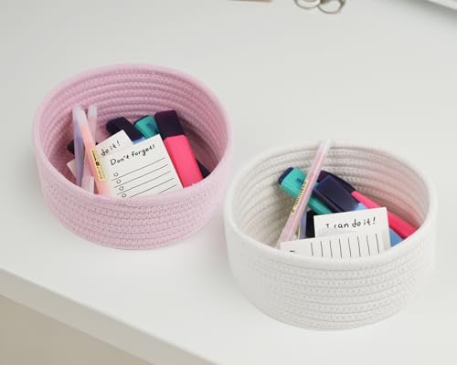 3 Pack Small Woven Cotton Rope Baskets for Organizing, White - Image 6