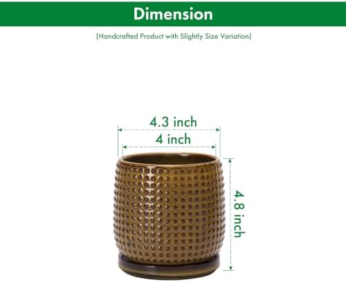 D'vine Dev Beaded Ceramic Pot with Saucer, 4 in, Olive Bronze, 27-C-Z-N - Image 3