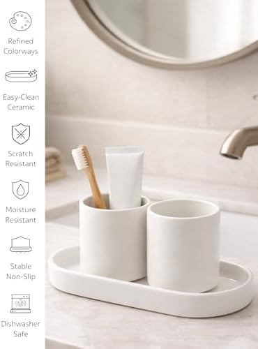 Matte White Ceramic Bathroom Tray, Minimalist Vanity Organizer Dish - Image 4