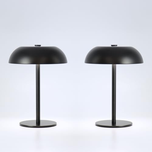2 Pack Cordless Mushroom Table Lamp, Rechargeable, Dimmable 3 Color, Black by JHWDHDTableLamp
