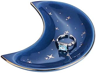 JAMEND CLXP Moon Shape Jewelry Tray, Engagement Ring Tray, Blue Ring Dish for Women in Vanity Bathroom. Decorative Trinket Tray for Organizing Necklace Earrings, Ceramic. by JAMEND+CLXP
