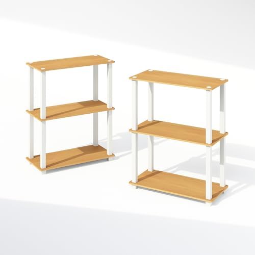 Furinno Turn-S-Tube Storage Shelves Set of 2, 3-Tier Book Shelf, Corner Shelf, Toolless Open Shelves, Square Tubes, for Organization and Storage, Living Room, Garage, Home Office, Beech - Image 4